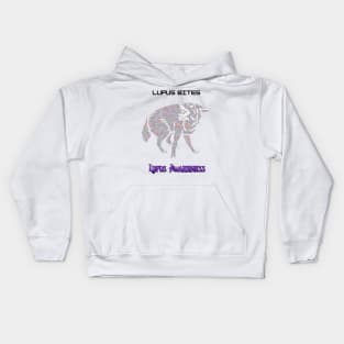 Lupus Bites!  Lupus wolf comprised of Lupus symptoms WordArt. Kids Hoodie